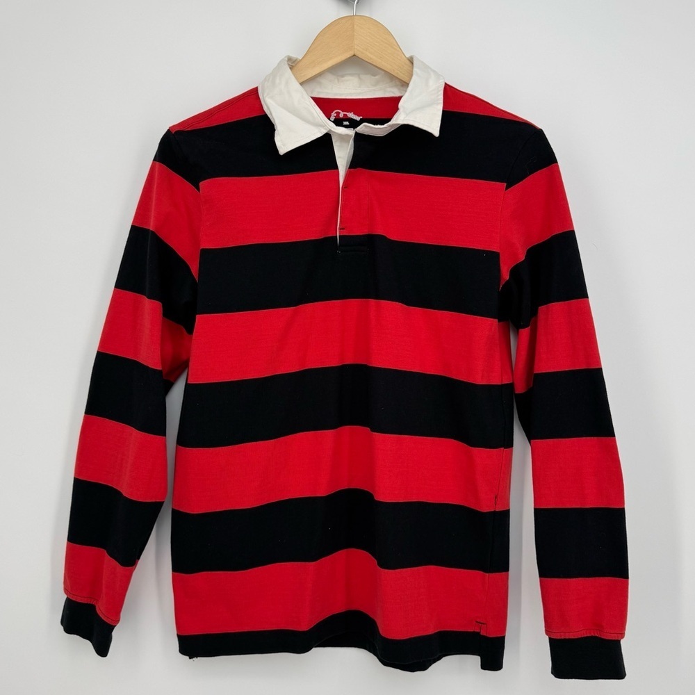 Art Class Kids’ Rugby Stripe Long Sleeve Polo Shirt Size XXL Red & Black Preppy